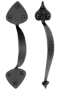 Forged screen door pulls with heart and spade shape