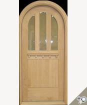 Solid Spanish Cedar C409RT Round top entry door with craftsman shelf and clear insulated beveled glass.