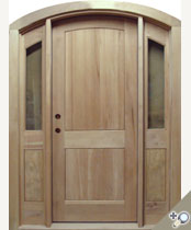 Spanish cedar D119 arch top door and matching S08 arch top sidelights. Rustic wood used for project.