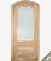 G114AT entrance door in 100% solid Ash. Shown with raised panel, applied moldings and insulated beveled glass.