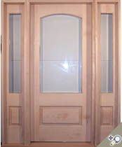 G114 / S08 in solid maple with clear insulated beveled glass. G114 featuring arched glass.