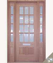 G162 / S12 Spanish cedar entrance unit. Featuring insulated beveled glass. Also shown with mail slot cut out.