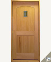 ED100 Honduran mahogany 2 1/4 inch thick entry door with v-grooved flat panel and clear insulated beveled glass. A truly handsome door for your estate.