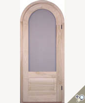 Vanderbuilt round top screen door in solid Poplar. Shown pre-hung on jamb with brick molding.