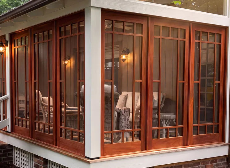 Enclosed porch with custom craftsman-style porch panels
