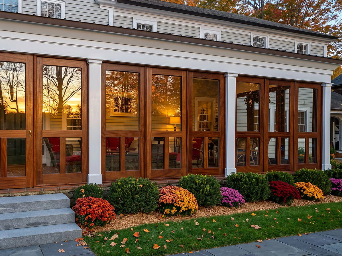 Custom porch enclosure on a wide front porch