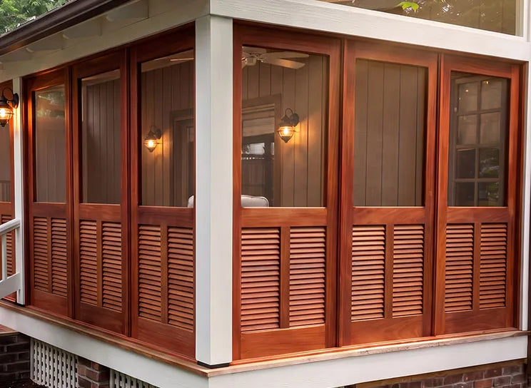 Enclosed porch with louver screen and glass porch panels