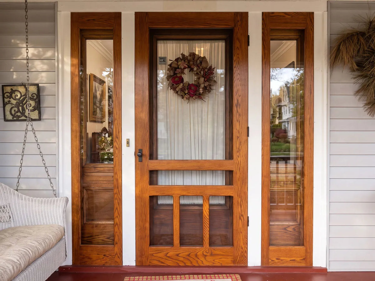Screen and storm transoms on front door