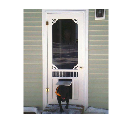 storm door with dog door